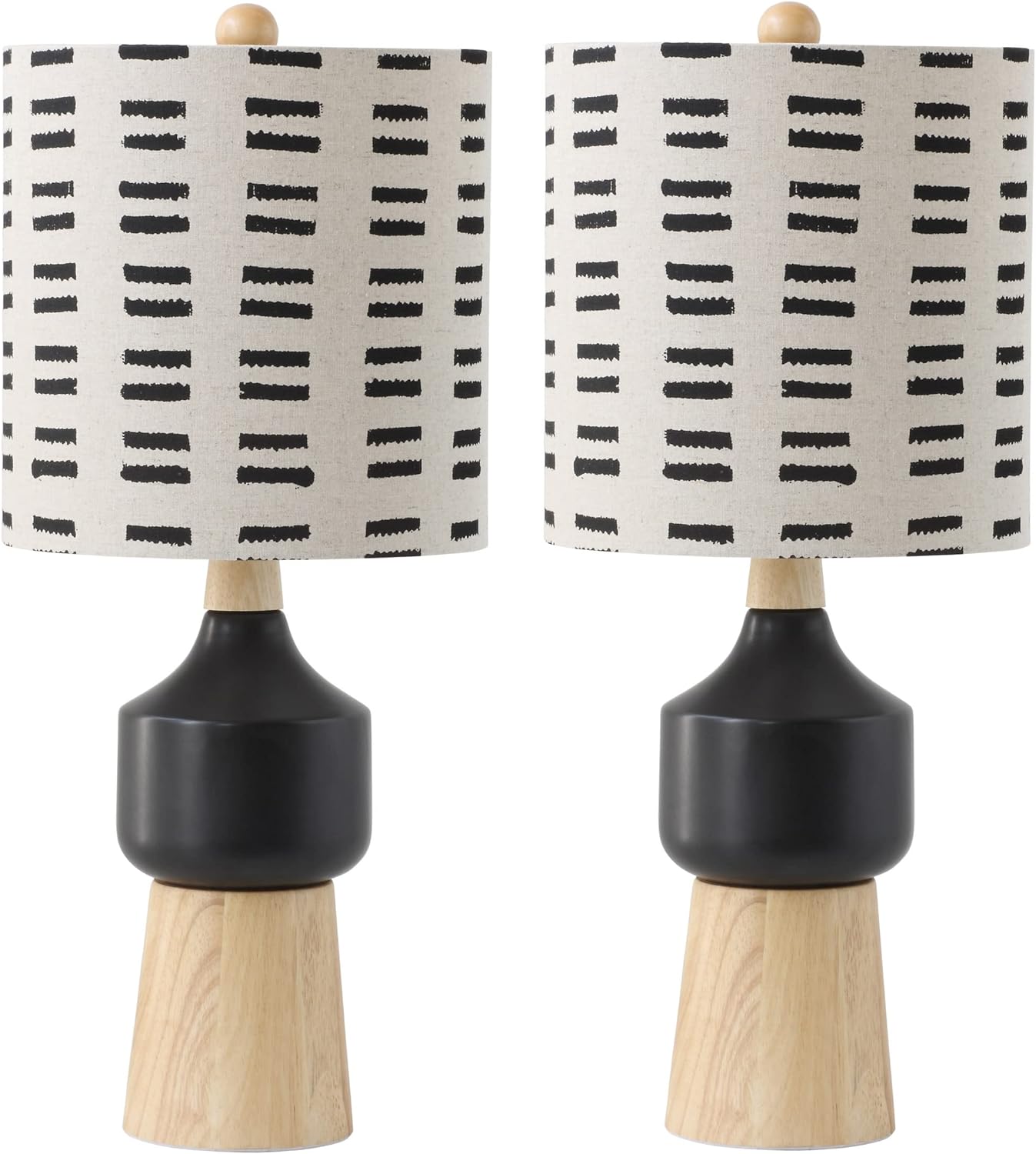 Creative CoOp Wood & Ceramic Linen Shade (Set of 2 Table