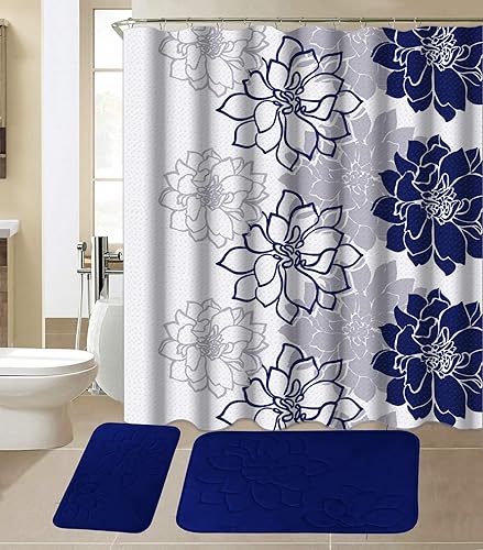 Miniatura 4 de All American Collection - Juego de 15 piezas de tapetes de baño de espuma viscoelástica con cortina de ducha a juego