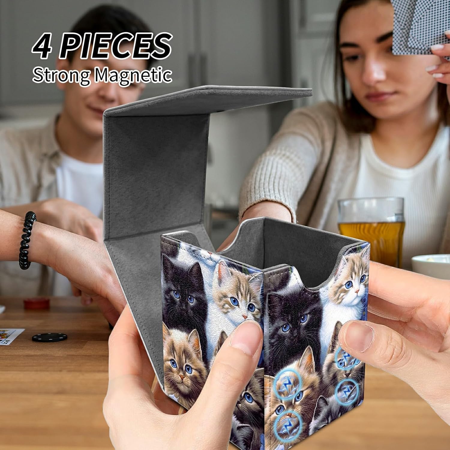 Card Deck Box Trading Cards with Strong Magnet Cute Cat Theme Commander Storage Magic Premium Card Case for TCG CCG Magic Cards