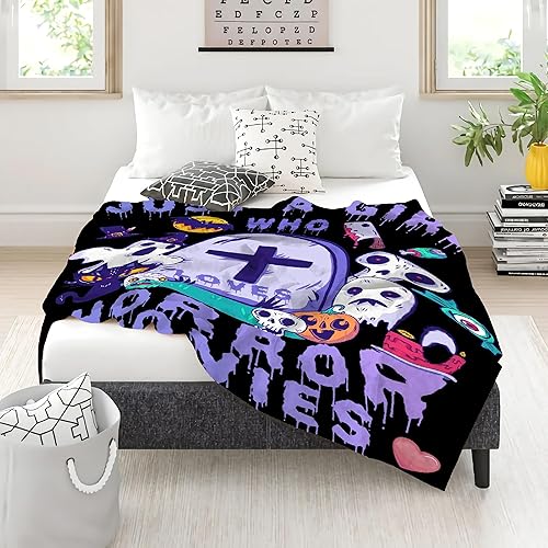 Miniatura 5 de Manta de película de terror, regalo para niños y niñas, manta de Halloween, regalos para niños, decoración de calabaza, felpa suave, ligera, de