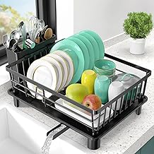 Dish Drying Rack- Space-Saving Dish Rack, Dish Racks for Kitchen Counter, Stainless Steel Kitchen Drying Rack with a Cutlery Holder12.0''W x 15.6''L, Black