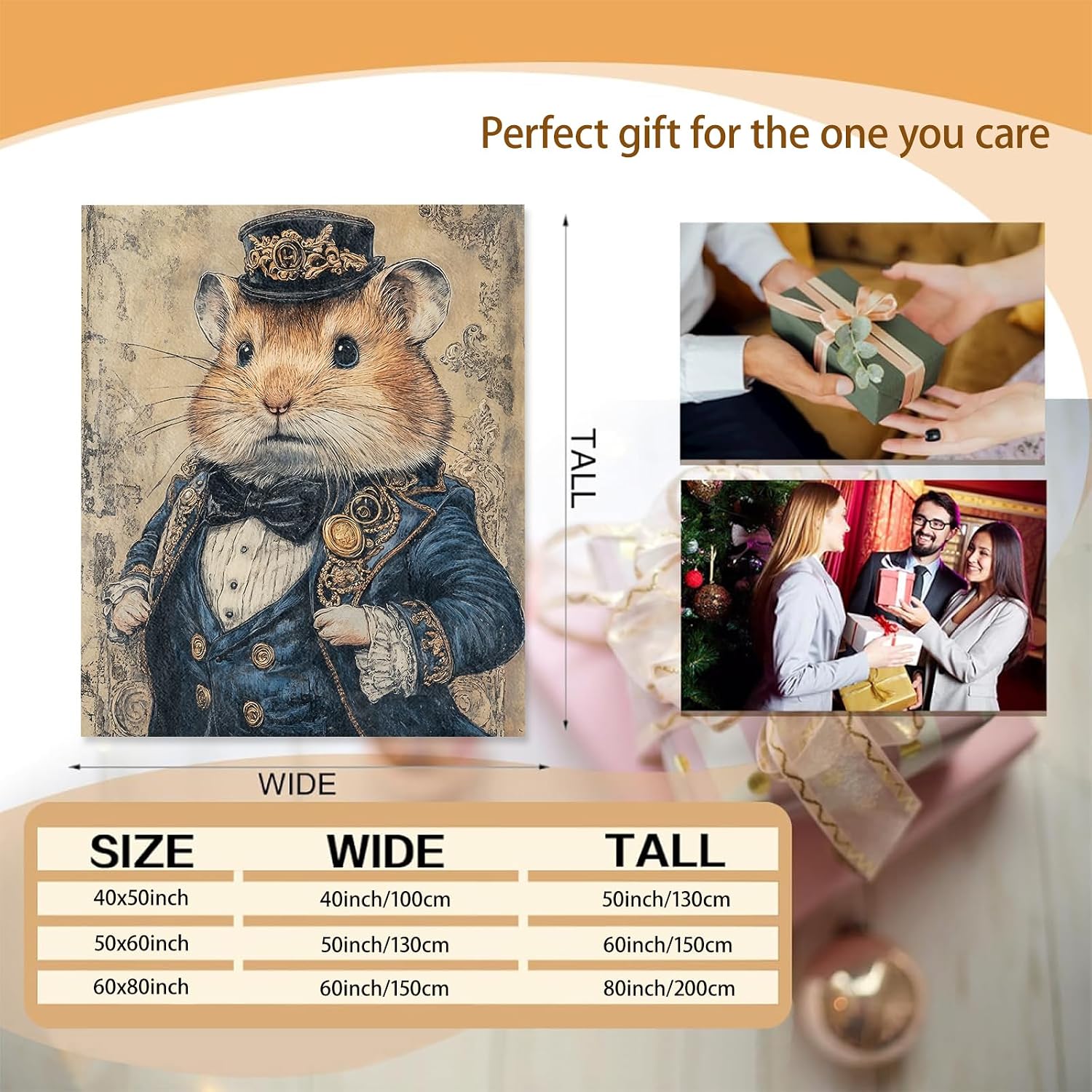 Vintage Hamster Blanket Flannel Throw Blankets, Retro Animal Style Lightweight Warm Soft Cozy Decorative for Pet Lovers, Gifts for Sofa Couch Chair Living Room Bedroom Home Decor, 50x60inch