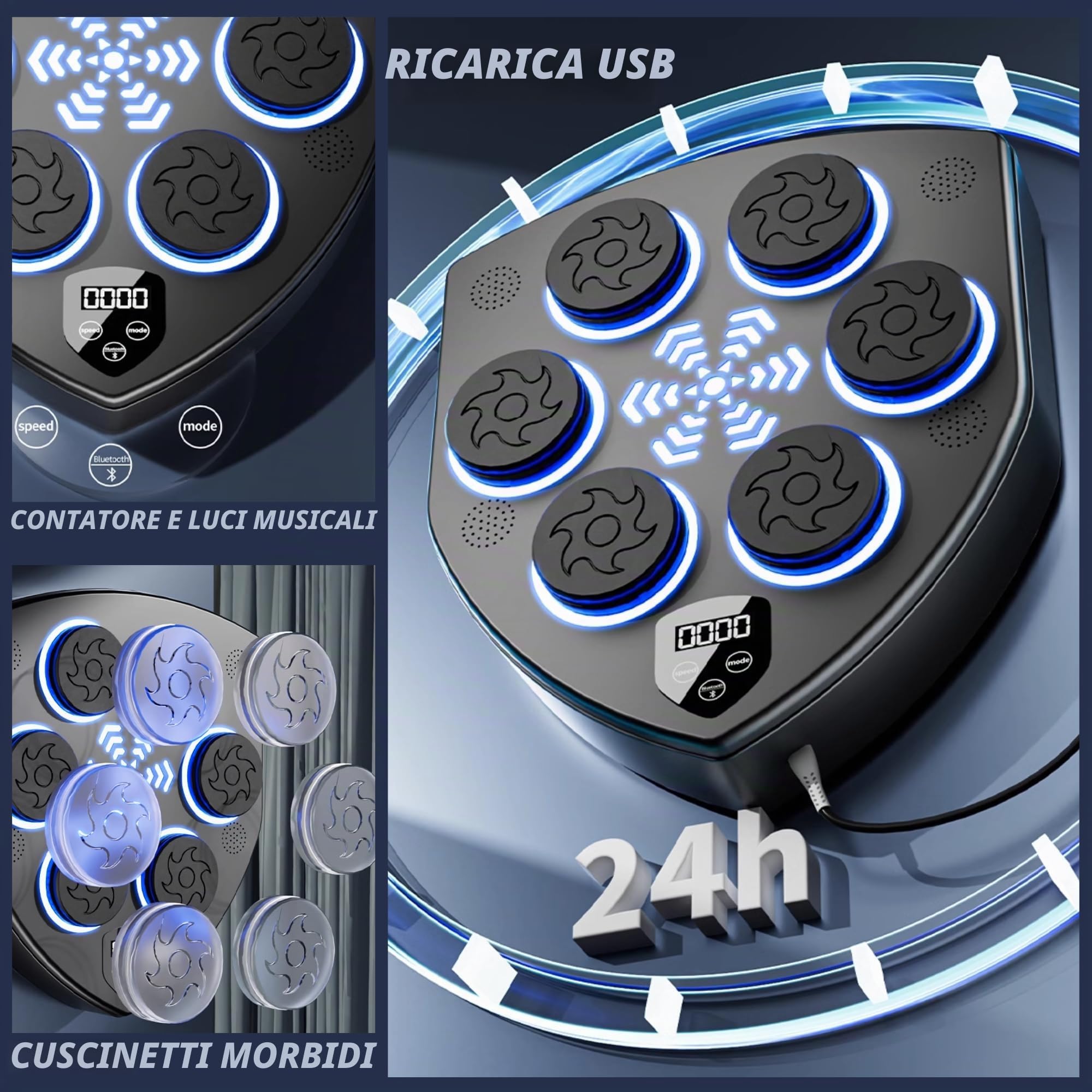 MAGIC SELECT Macchina da Boxe Musicale, Attrezzatura da Allenamento per Boxe a Parete in PU, Pad da Boxe a LED, Bluetooth, Luci al Ritmo della Musica.