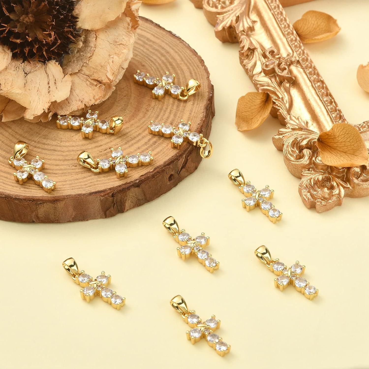 KitBeads 10pcs Christian Crucifix Cross Charms Gold Plated with Clear Cubic Zirconia for Jewelry Making Bracelets Bulk - Image 7