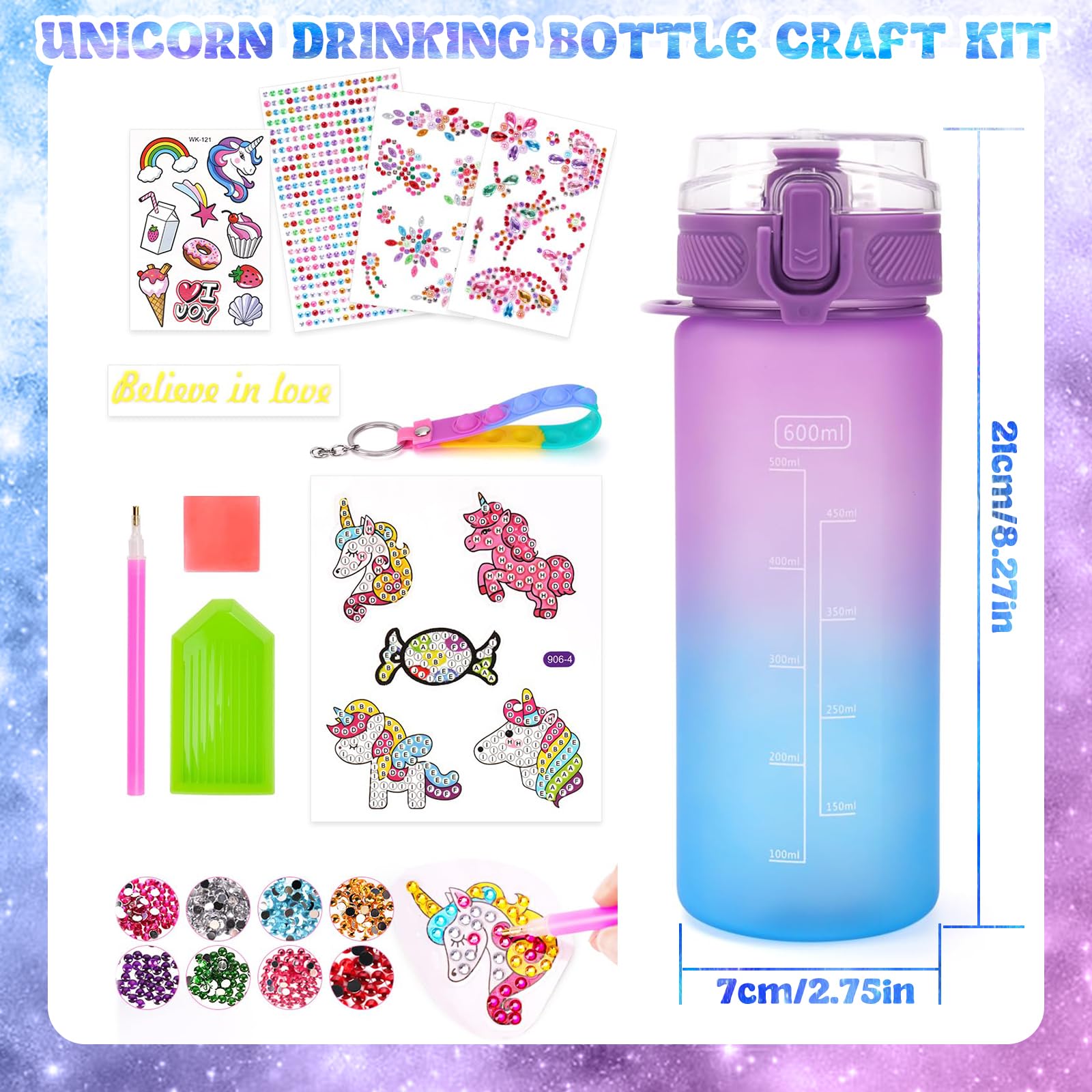 Licorne Gourde Isotherme Bouteille DIY Kit Créatif Enfant 6-10 Ans Cadeau Noël Extérieur