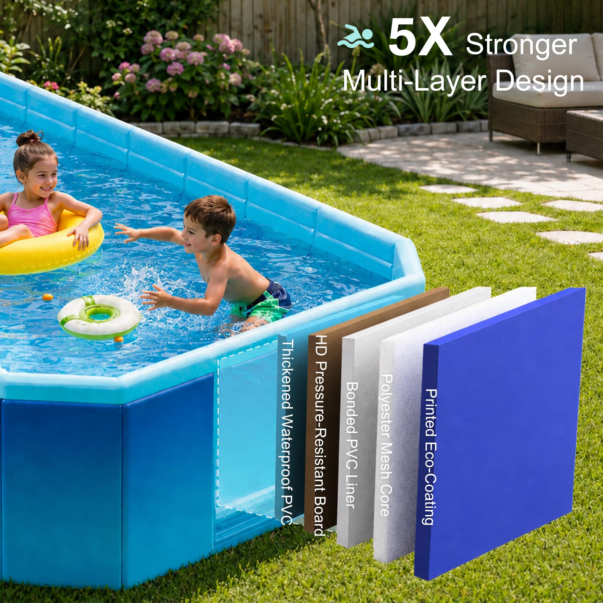 Faltbarer Pool, nicht aufblasbarer Swimmingpool für Kinder, Erwachsene und Haustiere, großer faltbarer Pool mit stabilen Metallhalterungen, geeignet für Hinterhof-Gärten im Freien, 294,6 x