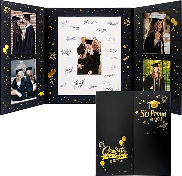 GMFrames Graduation Signature Book with Photo Display 2026 Grad Party Decorations Guest Book for Senior High School, College or University Graduation Photographs Black