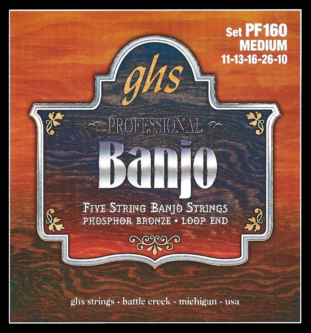 GHS Strings PF160 Banjo-Saiten mit 5 Saiten, Phosphorbronze, Medium (.011-.026) (3 Sätze)