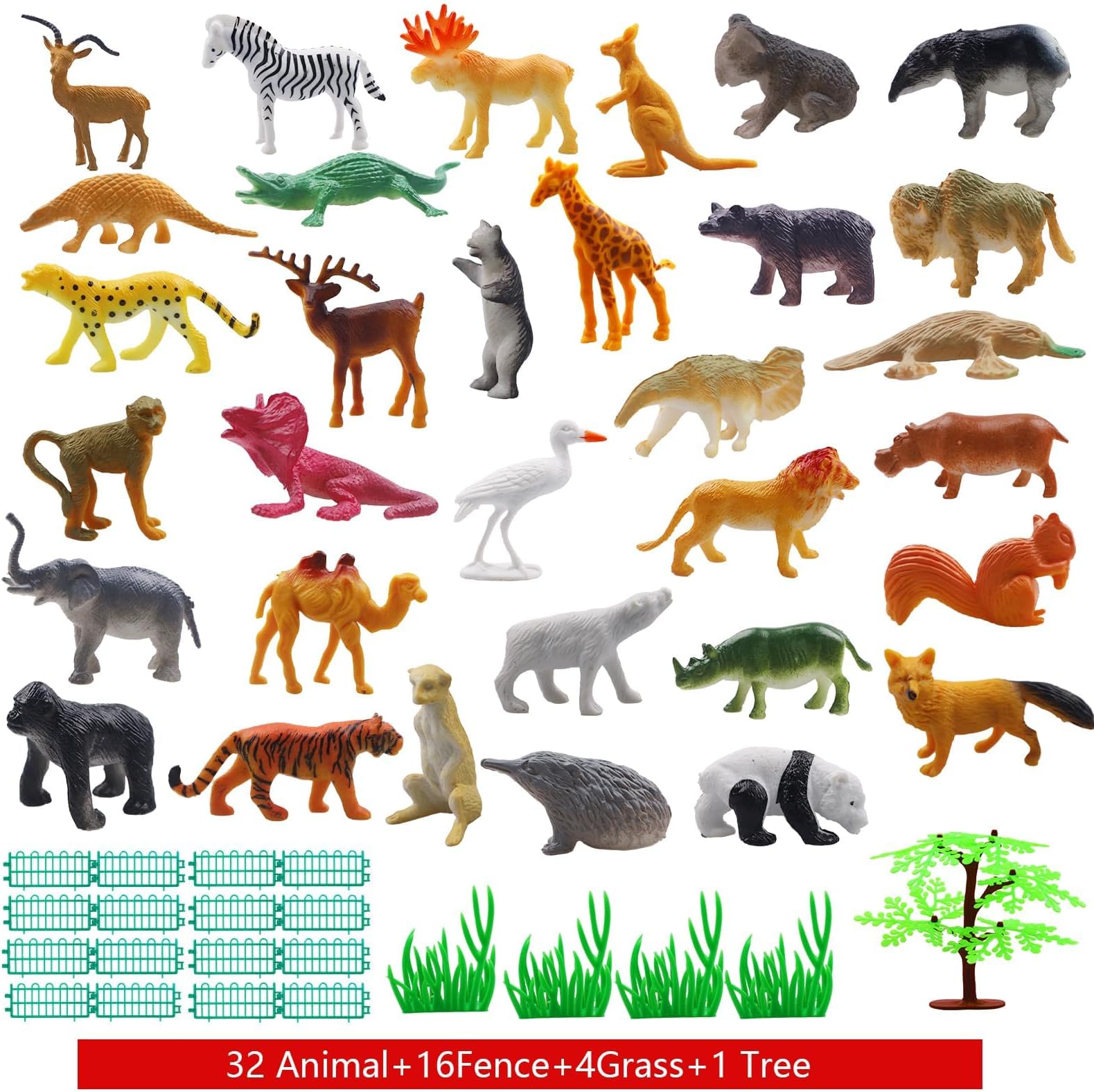 53 PCS Jumbo Safari Toys, Mini Wild Zoo Animals Figurines, Jungle Zoo Animals Toys, Realistic Plastic Africa Jungle Animals Playset for Kids Birthday Gift