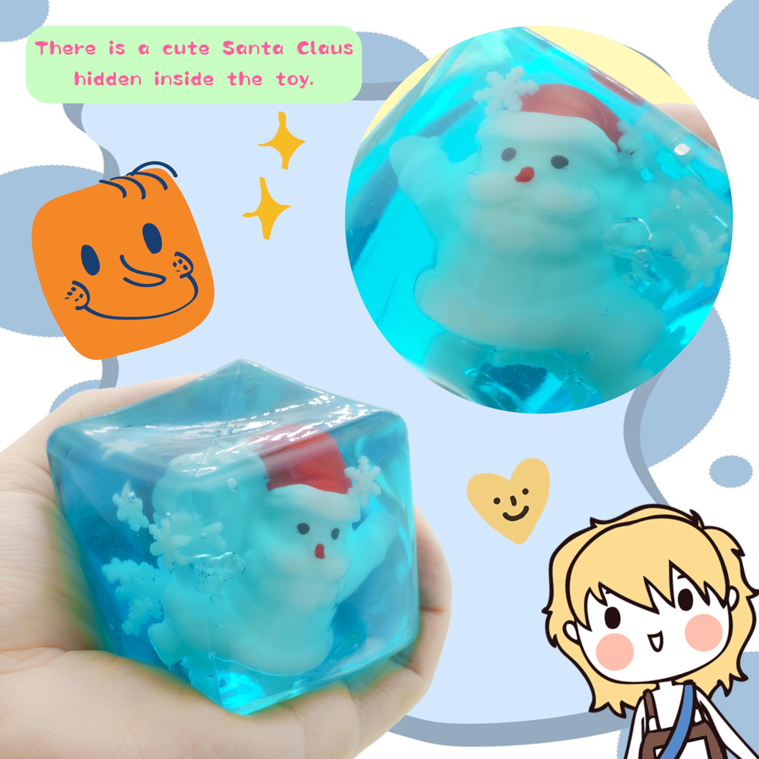 Christmas Santa Claus Squishy Fidget Toy, Squishy Cube with Santa Claus & Snowflake Design - Image 2