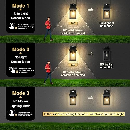 Miniatura 5 de Luces de porche para exteriores, con sensor de movimiento del atardecer al amanecer, farol solar de pared, panel separado y batería reemplazable,