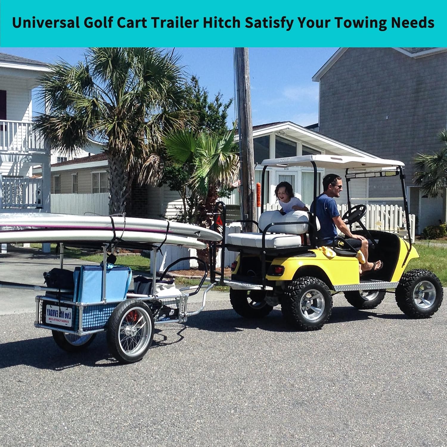 10L0L Golf Cart Rear Seat Safety Grab Bar & Trailer Hitch with Receiver Universal Fits Yamaha,Club Car, EZGO,Street Legal Heavy Duty Grab Bar w/Triangle Safety Sign