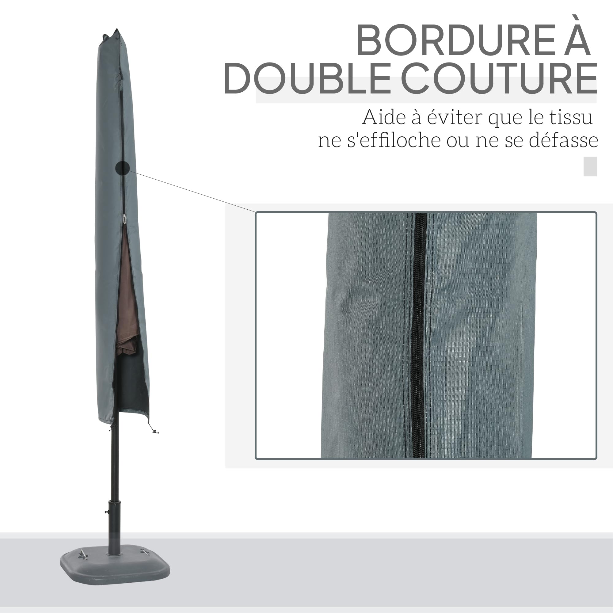 Outsunny Housse de Protection imperméable pour Parasol Droit avec Fermeture éclair et Cordon de Serrage Gris