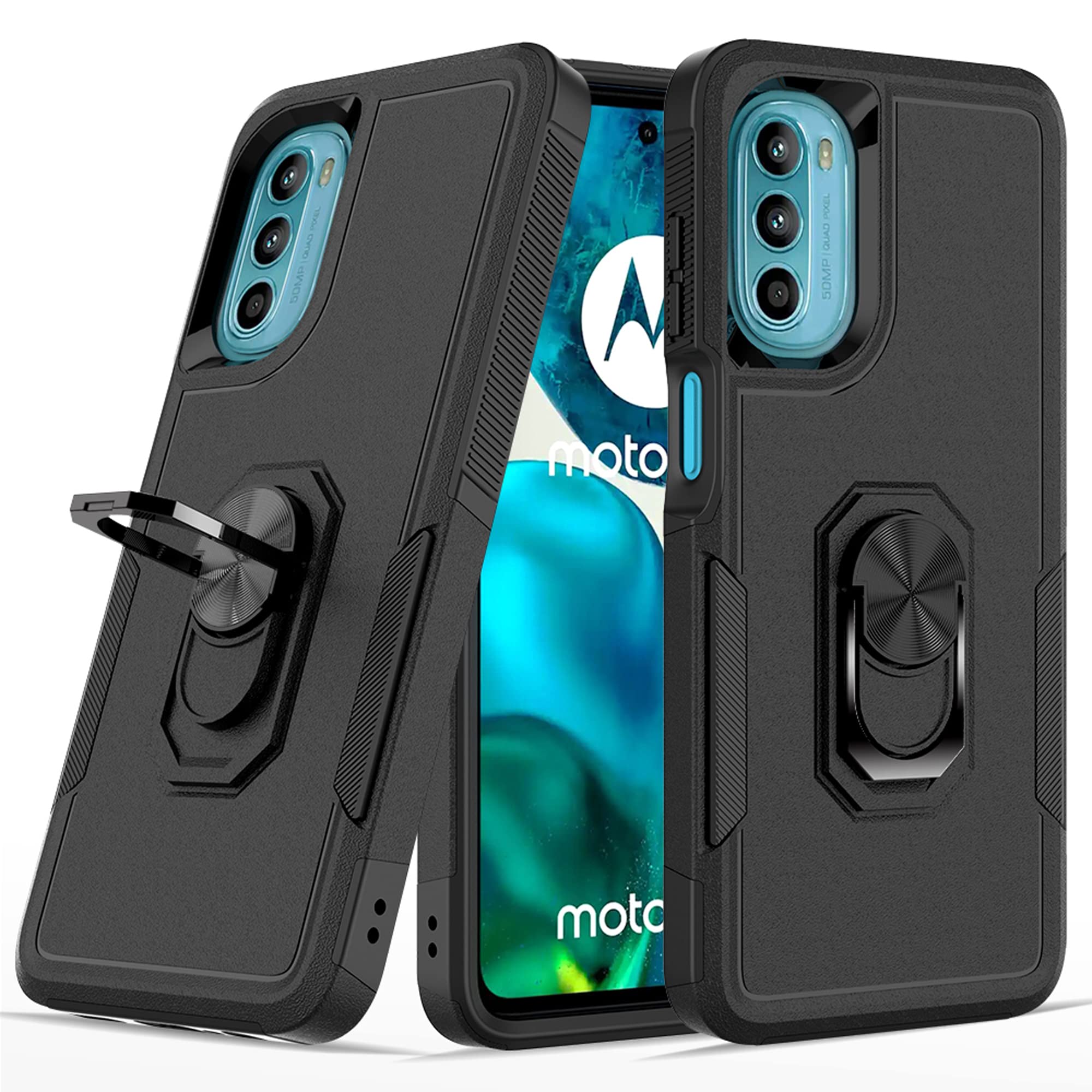 Custodia Hi-Case Per Motorola Moto G82/G52 - Copertura Scorrevole Per Fotocamera, Anello Portadito, Supporto Magnetico, Rossa
