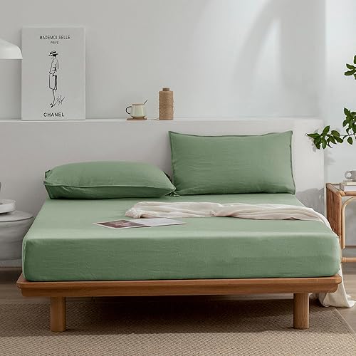 Miniatura 4 de EVERLY Juego de sábanas de lino tamaño Queen, juego de sábanas de 100% lino puro lavado a la piedra francés, 4 piezas (1 sábana encimera, 1 sábana