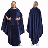 Fleece Wearable Blanket Poncho for Adult Women Men, Travel Wrap Blanket Cape with Pocket |Warm, Soft, Cozy, Snuggly, Comfort Gift, No Sleeves|All Season, Navy