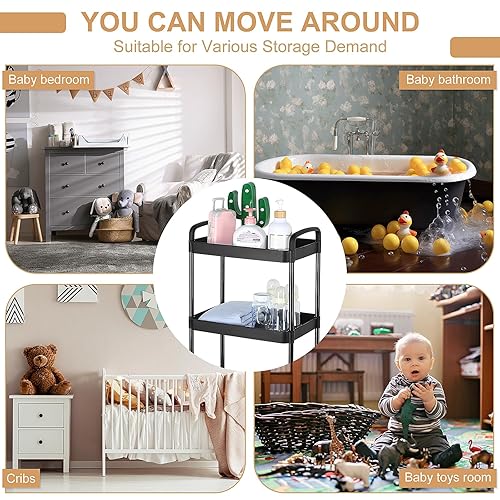Miniatura 6 de Organizador de pañales para bebé, carrito de pañales móvil de plástico rodante, organizador de almacenamiento de pañales para recién nacidos,