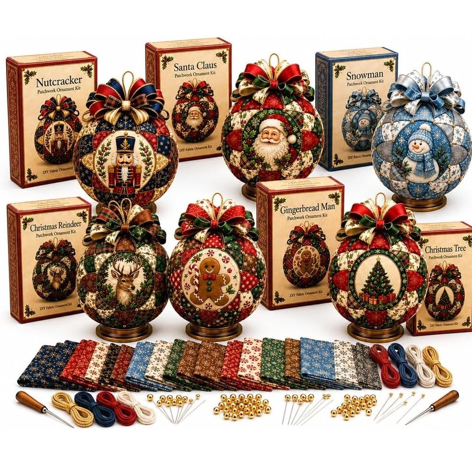 Kit Fai-da-Te per Ornamenti Patchwork di Classici di Natale, Decorazioni Festive