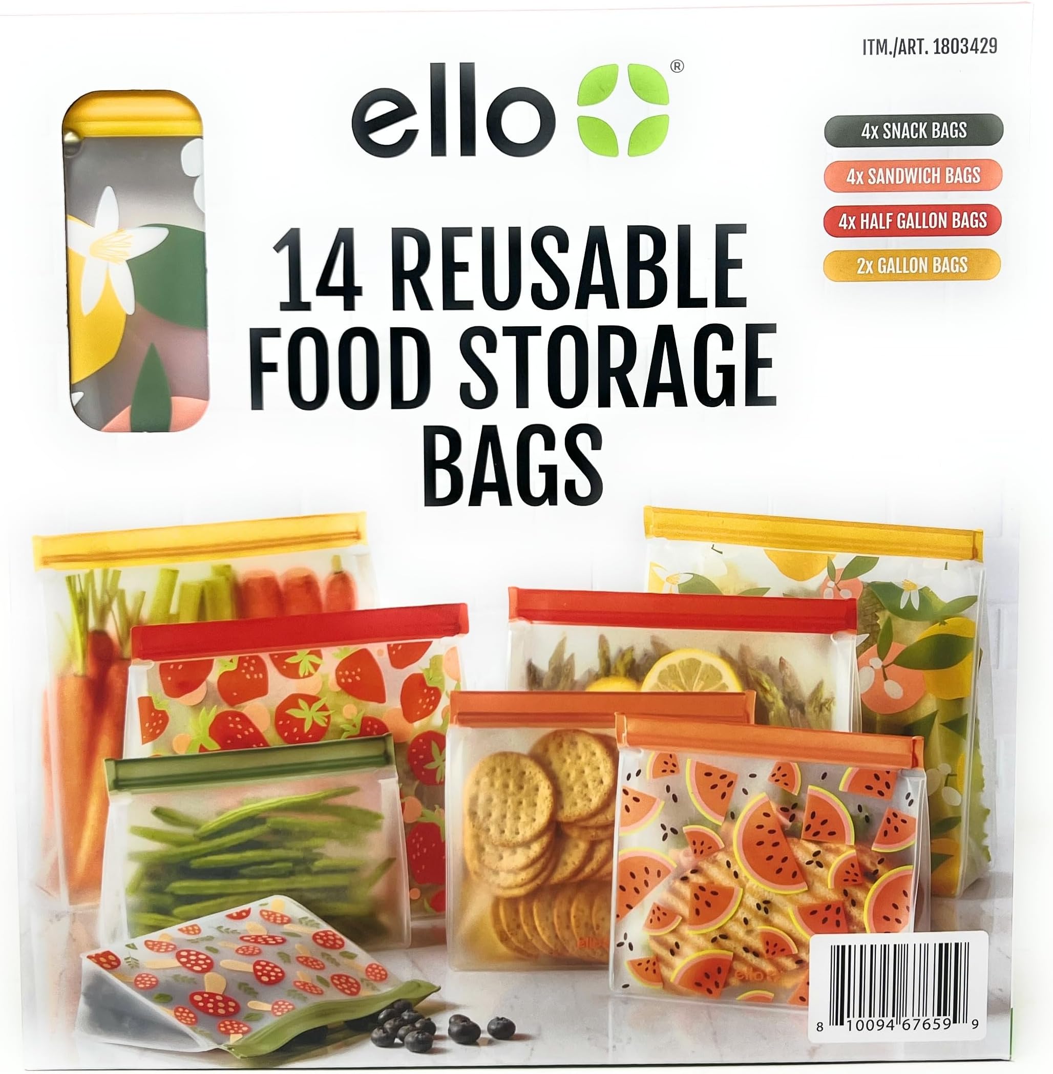 Ello Reusable Food Storage Bags - 14 Pieces