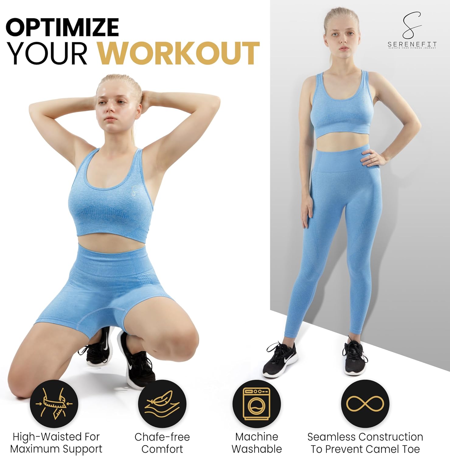 3 Piece Workout Sets For Women Seamless High Waisted Matching Exercise Leggings Shorts and Sports Bra Active Set - Image 2
