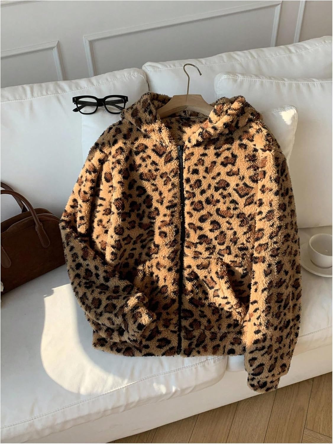 SOLY HUX Women's Leopard Print Hoodie Zip Up Fleece Hooded Sweatshirt Outerwear Oversized Tops Fall Clothes - Image 5