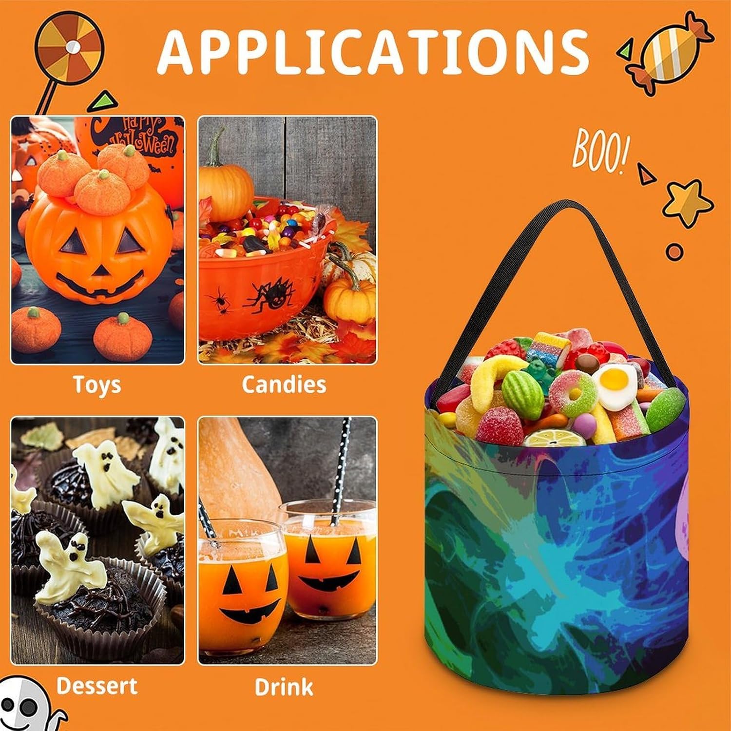 Reusable Halloween Rainbow Smoke Candy Bucket with Handle image 3