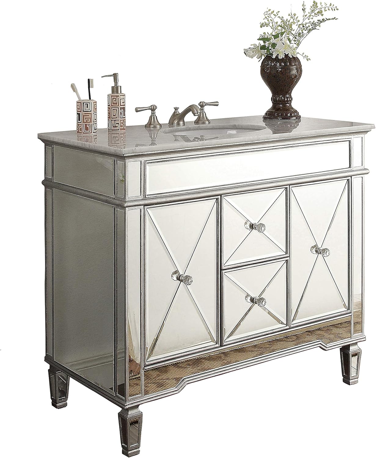 44” Carrara Marble All-Mirrored Reflection Adelia Bathroom Sink Vanity DH13Q355