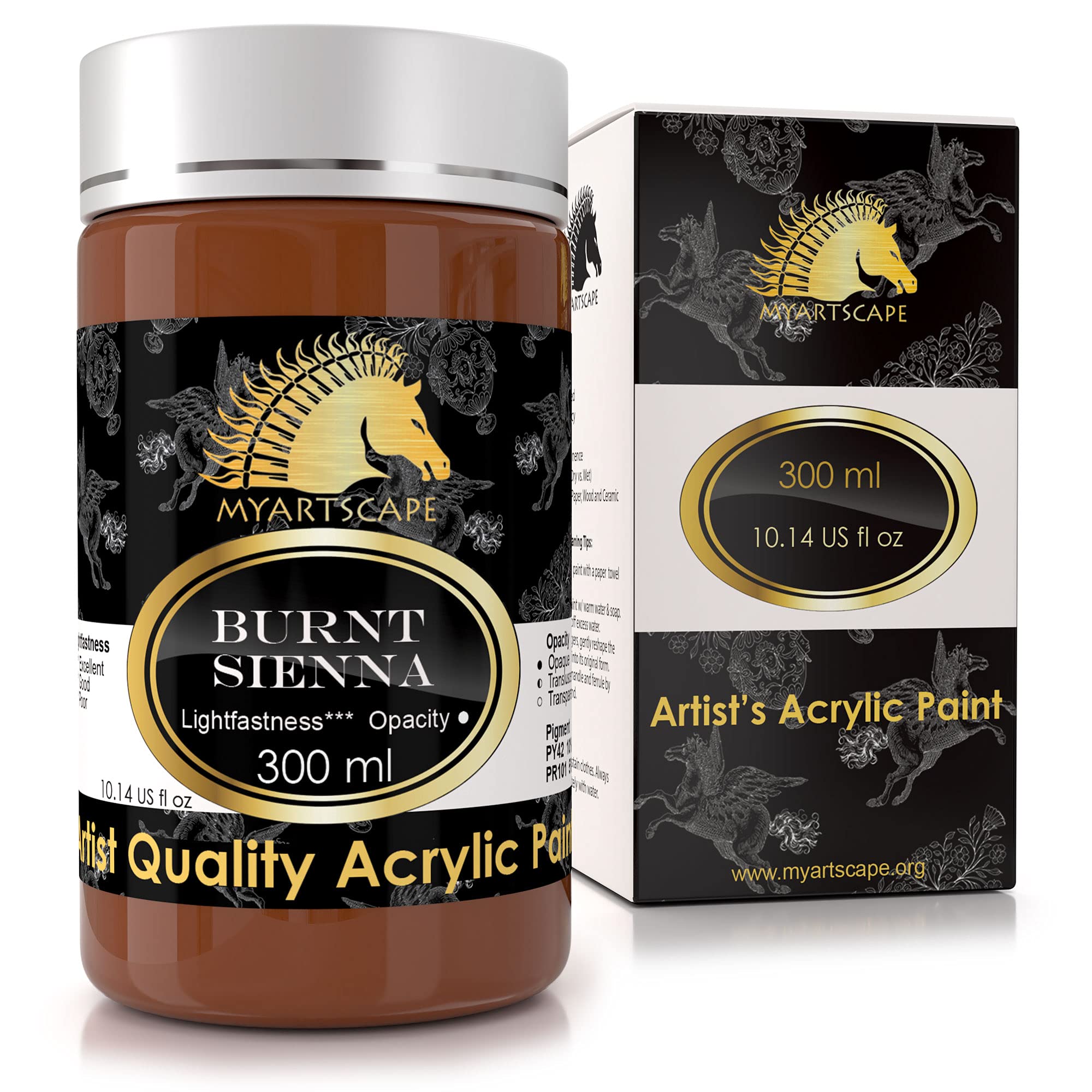 Myartscape Burnt Sienna Acrylic Paint - 300Ml Bottle (10Oz) - Artist Quality - Lightfast - Heavy Body - Vibrant Color - Great Tinting Strength - Professional Grade Paints