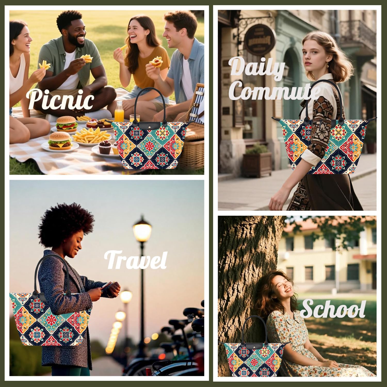 Medium Foldable Tote Bag with Zipper for Women, Fashion Canvas Bag - Image 6