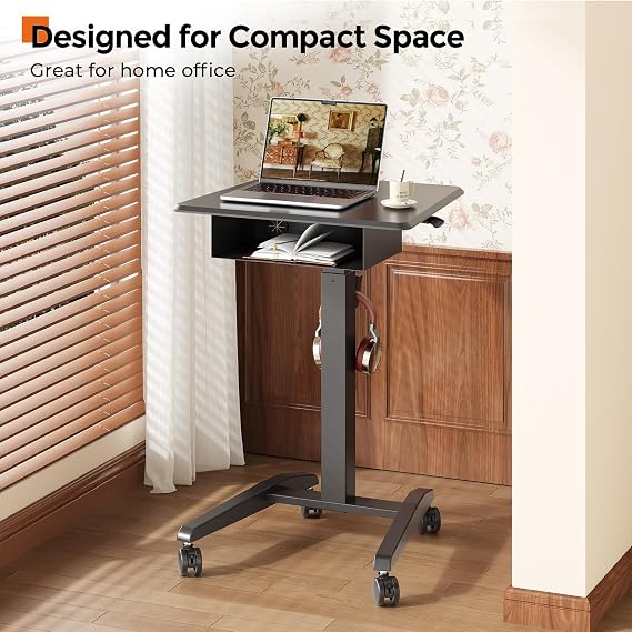 JOY worker Rolling Laptop Desk with Drawer, 23.6 Small Black Mobile Desk