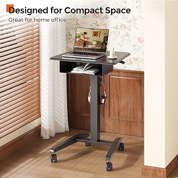 JOY worker Rolling Laptop Desk with Drawer, 23.6 Small Black Mobile Desk