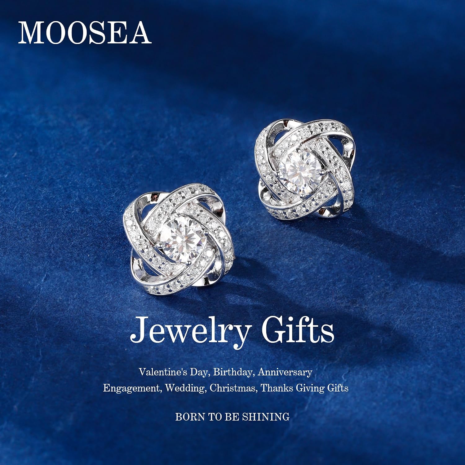 MOOSEA 1ct Love Knot Moissanite Earrings, Lab Created Moissanite 925 Sterling Silver Stud Earrings Anniversary Birthday Gifts for Women Mom Wife Girlfriend Grandma Jewelry Gift