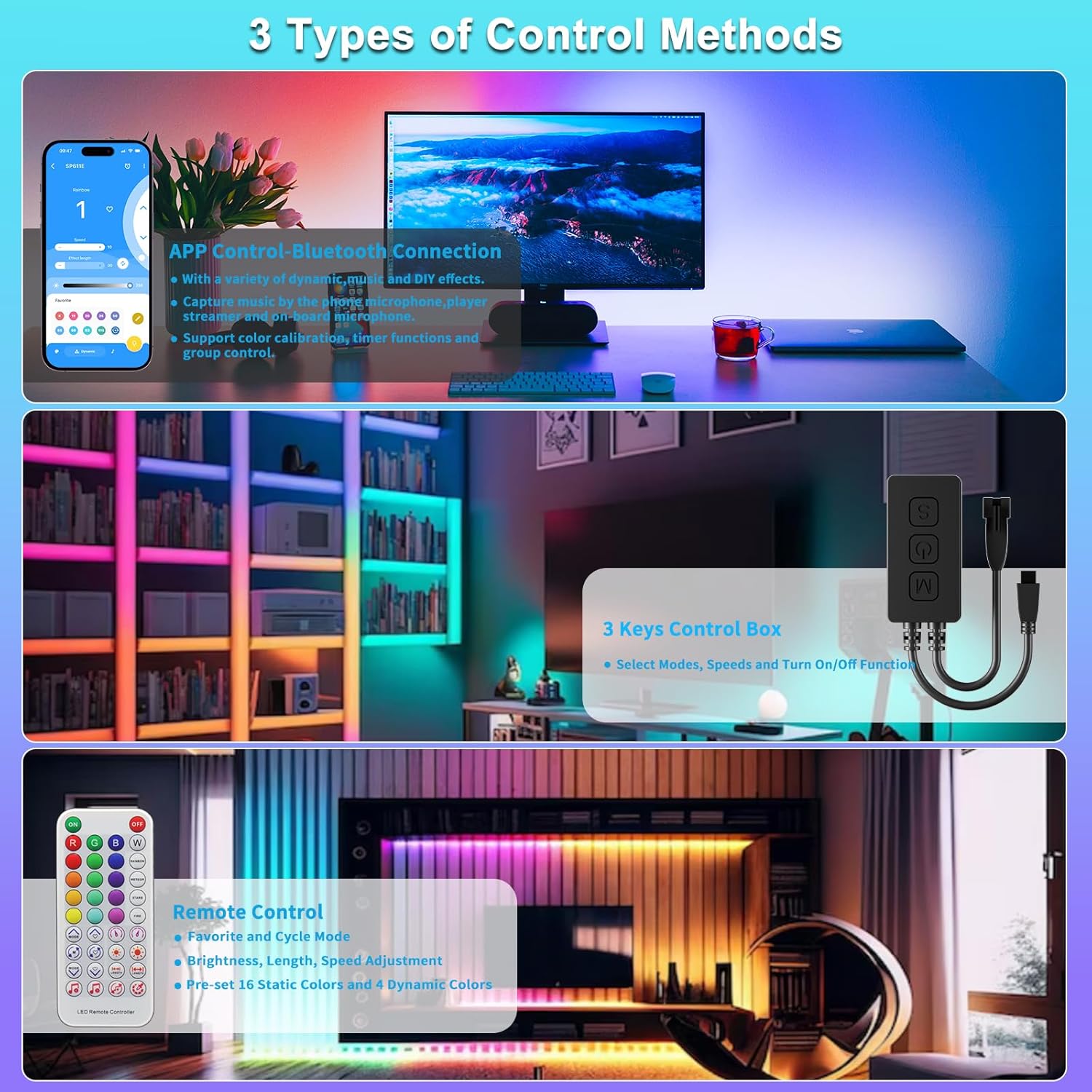 SP611E Bluetooth Music LED Controller for 1903B WS2812b WS2811 IC RGB Chasing Color LED Strip Addressable Sync Music Controller DC5V-24V APP/IR Remote Control(NOT for RGB LED Strip Without IC)
