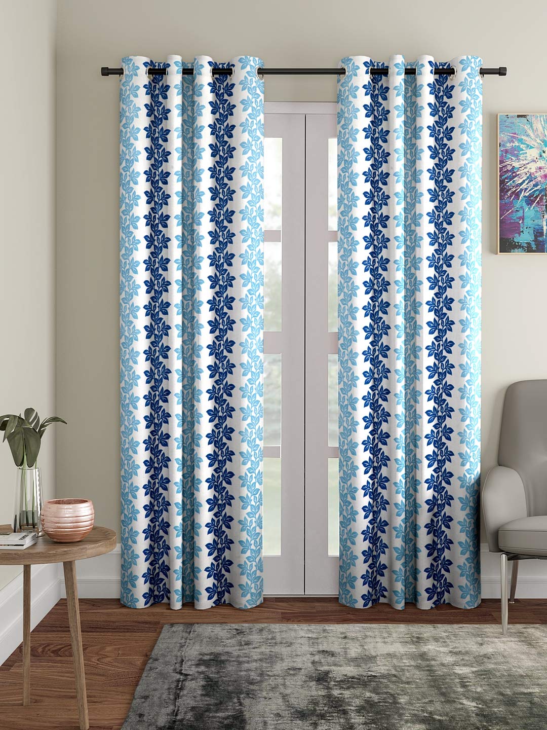 Cortina 2 Piece Floral Design Panel Eyelet Polyester Long Door Curtains - 9 Feet, Blue (B07TNH98G2) Amazon Price History, Amazon Price Tracker