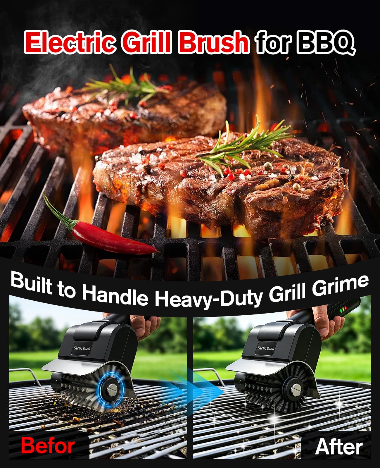 Spazzola Elettrica per Barbecue, Spazzola Ricaricabile per la Pulizia Del Griglia Senza Fili, Acciaio Inox Strumento di Pulizia per BBQ Griglia