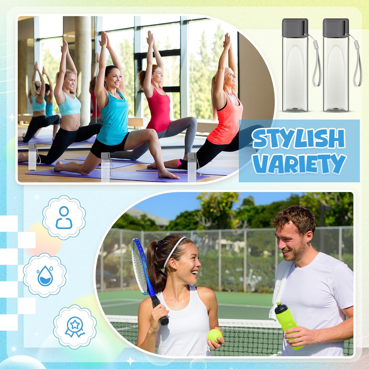 Mifoci 20 Pieces Water Bottle Bulk 17 oz Plastic Water Bottles Bulk Gym Sports Adults Reusable Large Drinking Cups for Outdoor Fitness(Grey,Rectangle) - Image 3