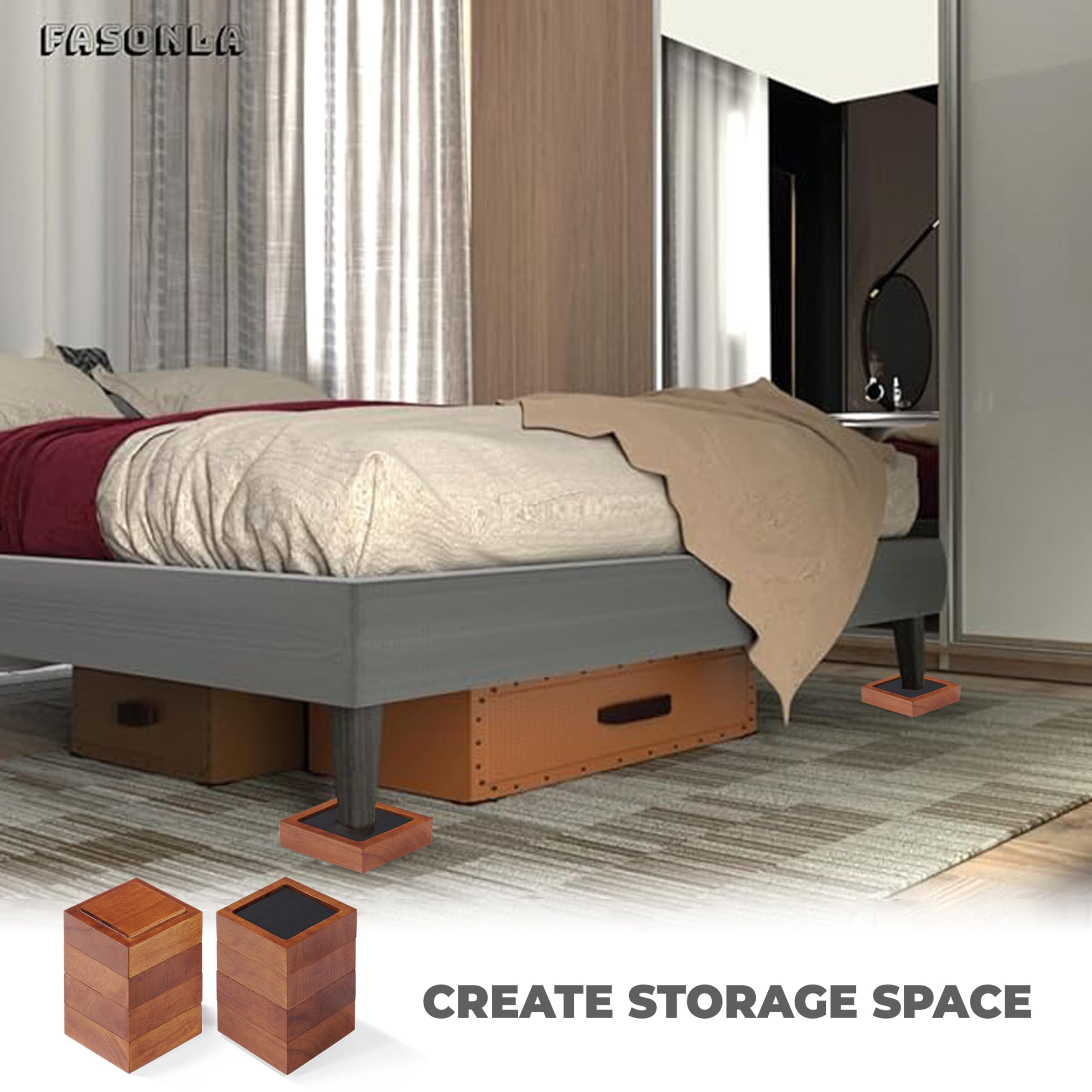 FASONLA Elevadores de Cama (Juego de 8) elevadores de Muebles de Altura de 1 Pulgada, 2 Pulgadas o 3 Pulgadas, elevadores de Madera Natural Maciza para Cama, Muebles, Mesa, sofá, Silla con Agujero