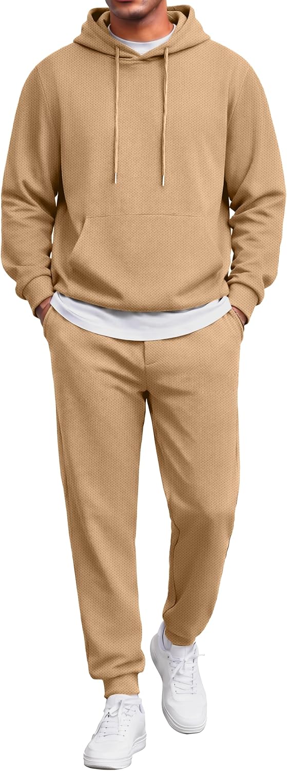 COOFANDY Men's Tracksuits 2 Pieces Waffle Hoodies Sweatsuit Sets Sports Jogging Suit Set