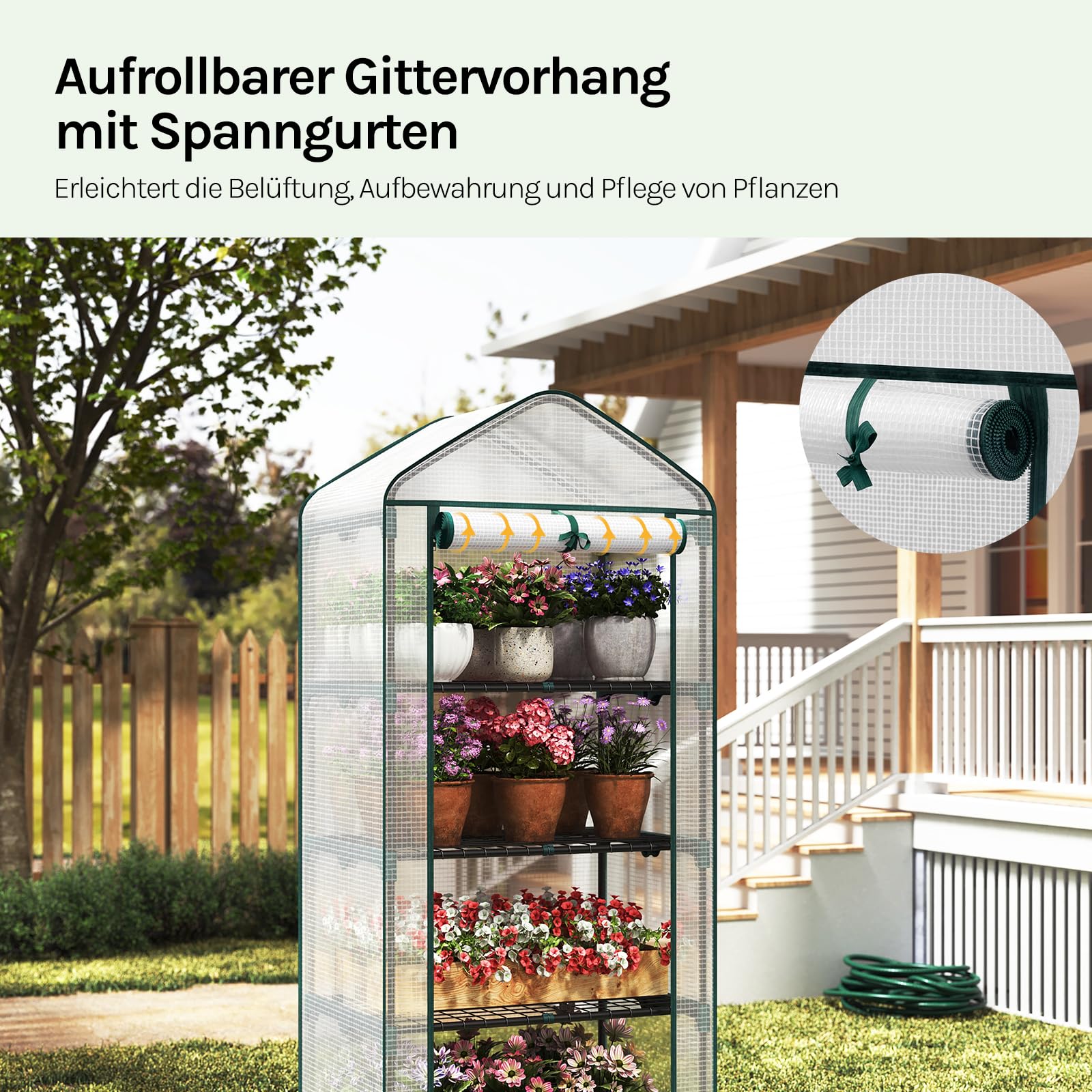 WOLTU Gewächshaus Foliengewächshaus mit 4 Ablagen Tür Stabil, Weiß