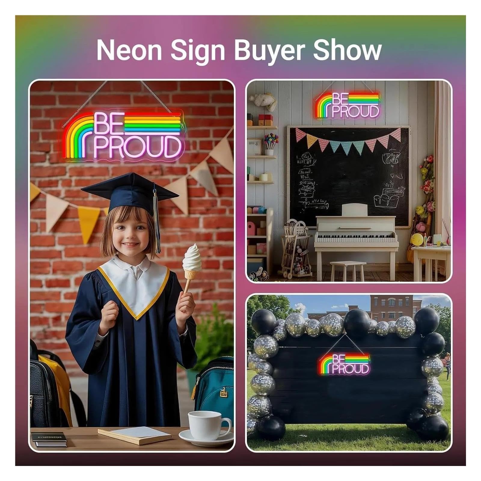 Insegna al Neon Insegna Al Neon Be Proud Dimmerabile | Luce LED Arcobaleno Per Aula Biblioteca Sala Giochi Sala Studio Camera Da Letto Decorazioni 37.7cmx15.5cm