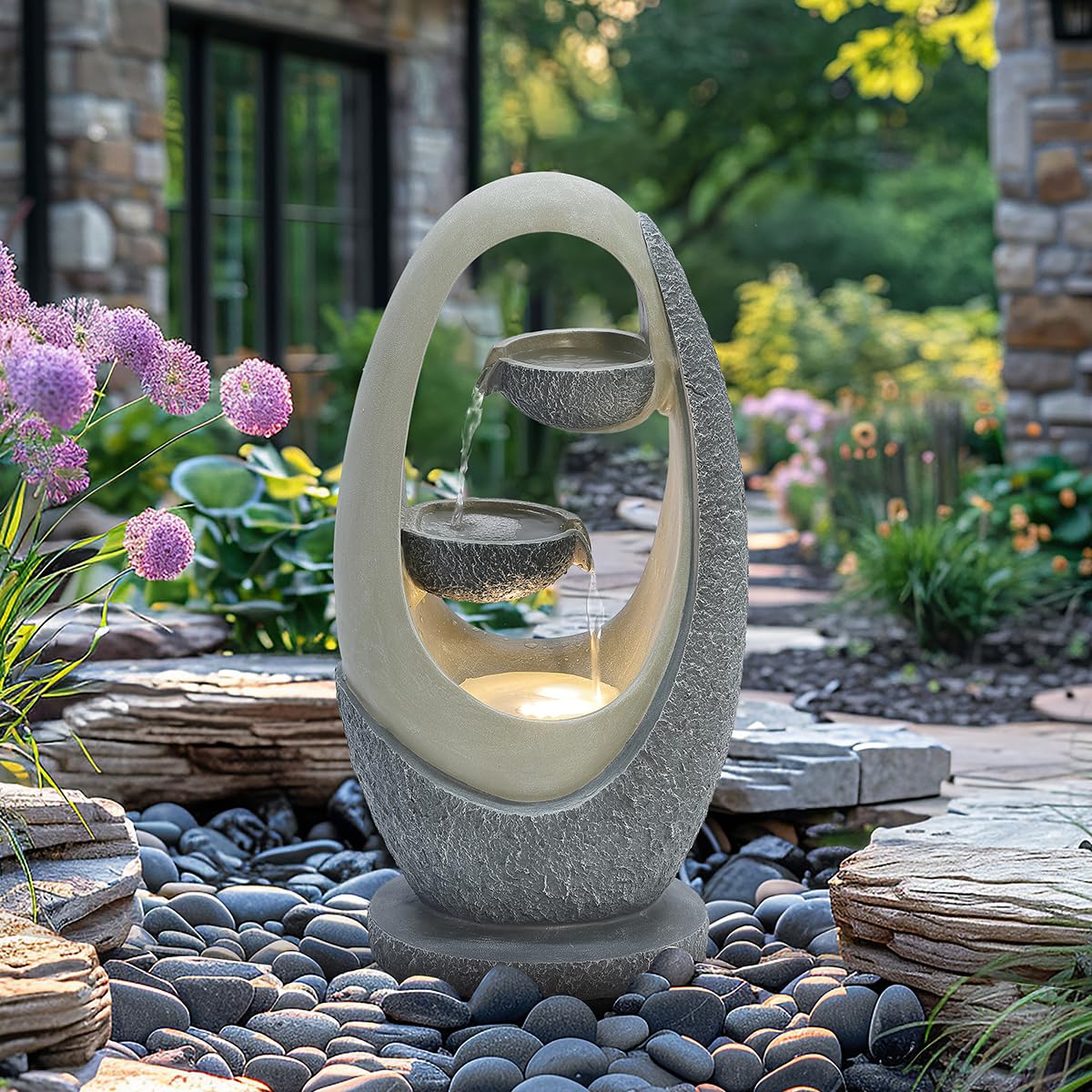 Charles Bentley 2-Tier Cascading Water Feature - Grey
