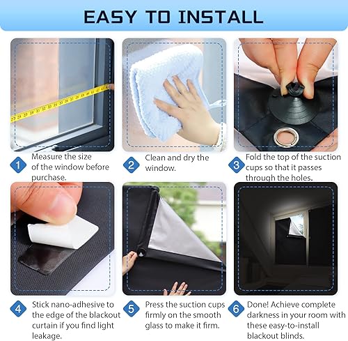 Miniatura 6 de Oxdigi Persiana opaca portátil de 29.9 x 45.3 pulgadas, cortinas 100% opacas con ventosas, cubierta temporal de ventana sin taladrar para viajes,