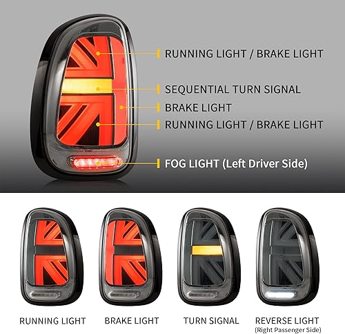 Miniatura 2 de VLAND - Luces traseras ahumadas LED Union Jack compatibles con BMW Mini Cooper Countryman R60 2010-2016 con señal de giro secuencial, luces de