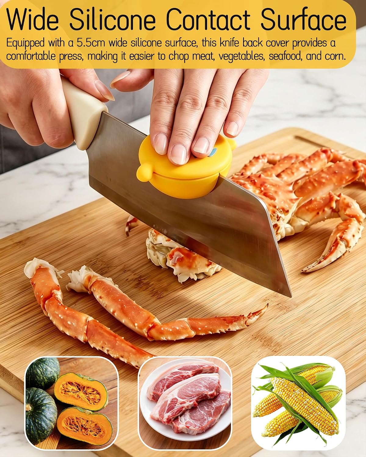 Magnetic Knife Back Helper - Kitchen Chopping Aid with Cat-Shape Design, Silicone Presser for Meat, Vegetable, and Food Prep, Hand Protectors, Household Kitchen Gadget (Yellow)