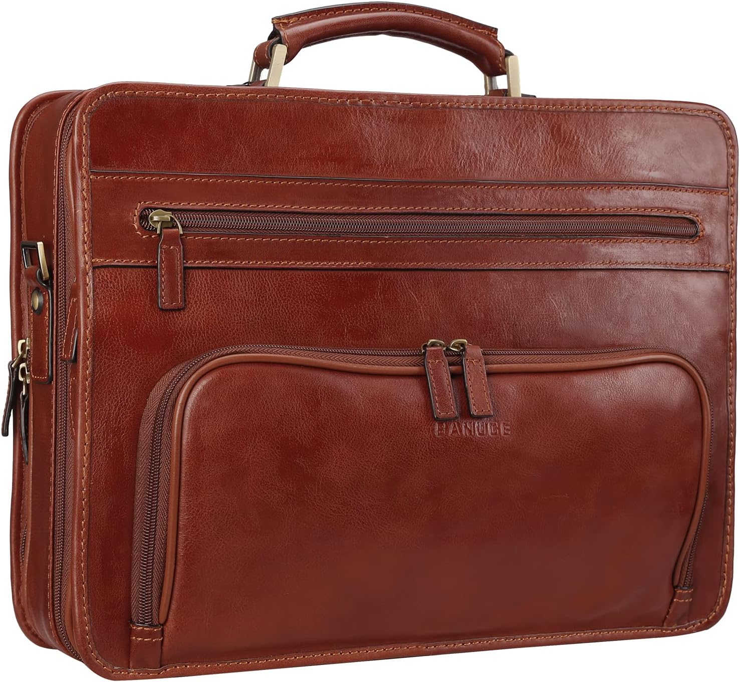 Banuce Full Grains Italian Leather Briefcase for Men 14 Inch Laptop