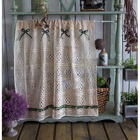A.Monamour Kurzgardine – Beige Aus Baumwolle/Leinen, Mit Grünen Pompons, 60x130 Cm, Rutentasche