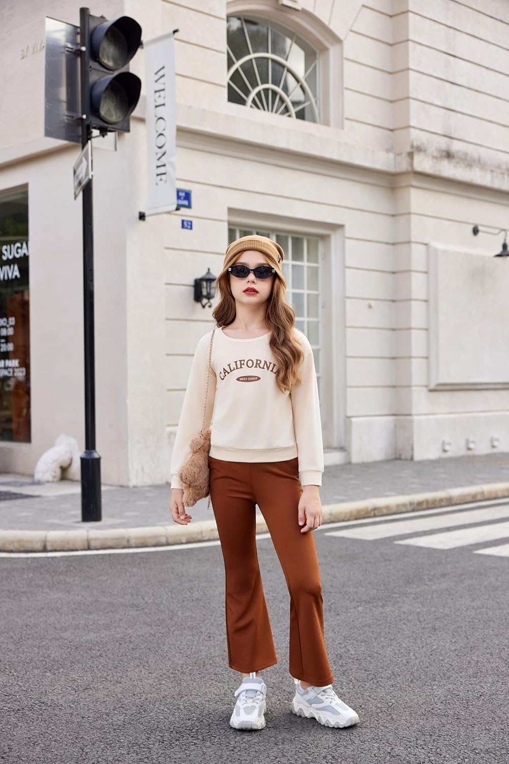 Arshiner Girls 2 Piece Clothes Long Sleeve Sweatshirt & Flared Pants Fall Clothing Set Size 5-12 Years - Image 4