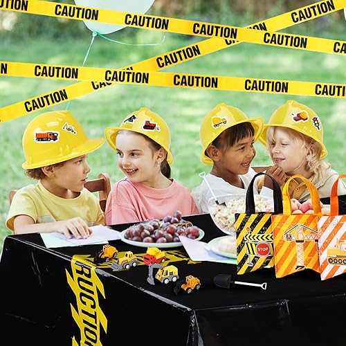 Miniatura 7 de Sratte 148 piezas de suministros de fiesta de cumpleaños de construcción incluyen 12 sombreros de construcción, 24 juguetes de camiones, 12