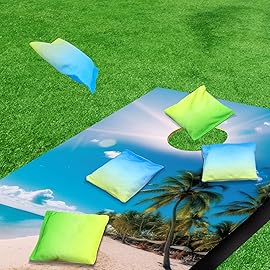 Nattork Cornhole Bags Set of 8 - Premium Corn Hole Bean Bags for Tossing - All Weather Resistant 8 Duck Cloth Double Stiched Corn Hole Bags and Tote Bags - Regulation Size (Light Green & Light Blue)