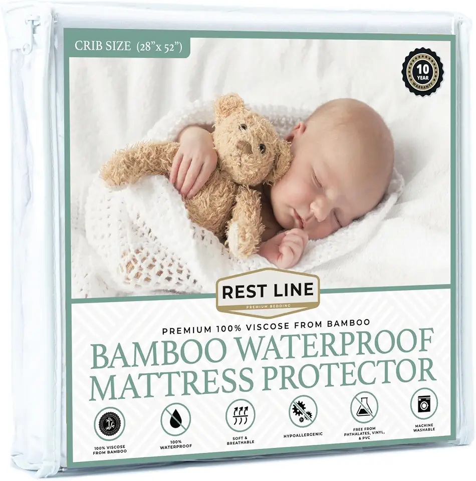 Restline Berço Bambu Jacquard Colchão Protetor Impermeável Tamanho para Bebês (Berço). Estilo Lençol Ajustado, Colchão de Berço de 71 x 132 cm. Almofada Protetora de Colchão de Bambu Macio, Topper e Capa de Colchão Infantil